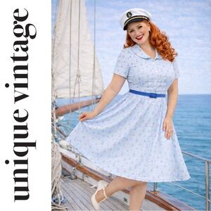 Unique Vintage ‘50s Blue Nautical Sailboat Penelope Shirt Dress, Medium, NWT!